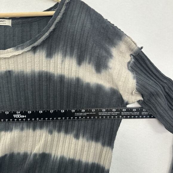 We The Free People Sunset Tee Womens Small Gray Striped LS Ribbed Grunge Beach - Picture 7 of 12